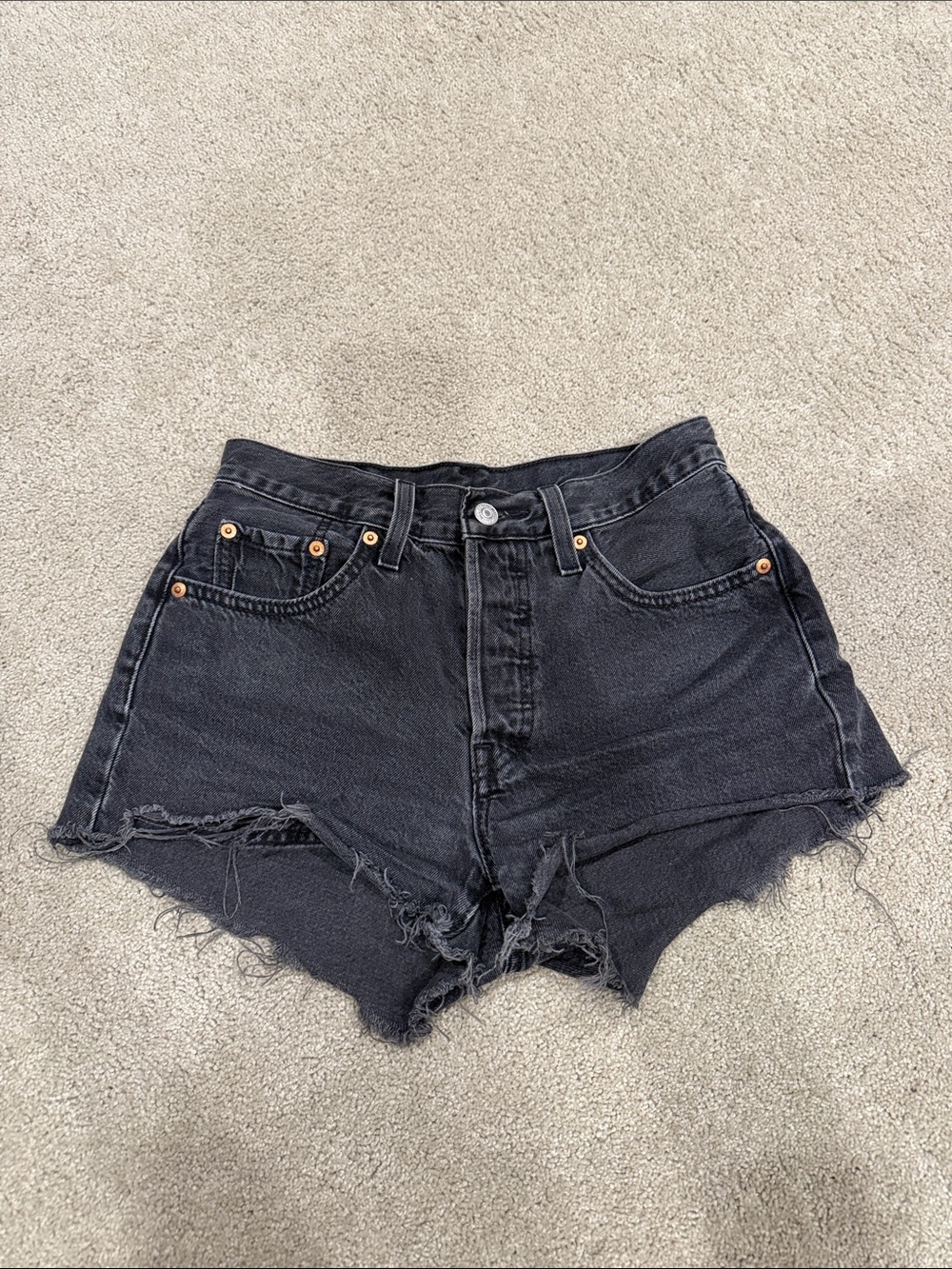 Levi's Black High-Rise Frayed Denim Shorts